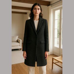 Emerson Fry Black Coated Tweed Wool Blend Coat